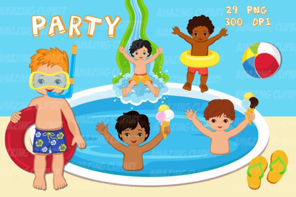 Download Water Slide Boy Clipart, Pool Party. - Water Collection