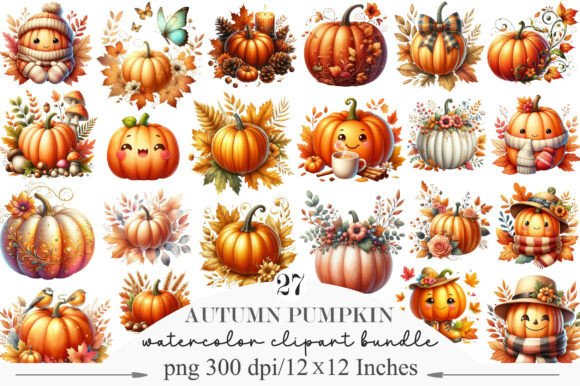 Download Watercolor Autumn Pumpkin Clipart - Water Collection