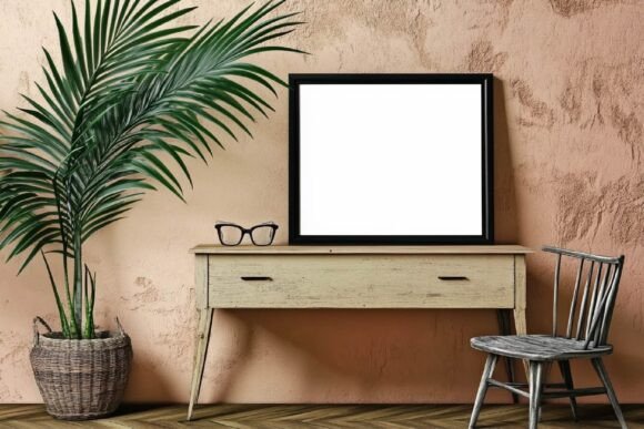 Download Wooden Desk Blank Frame Mockup - Mock Collection