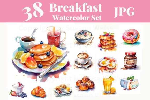 Download 38 Digital Set Watercolor Breakfast 680 - Water Collection