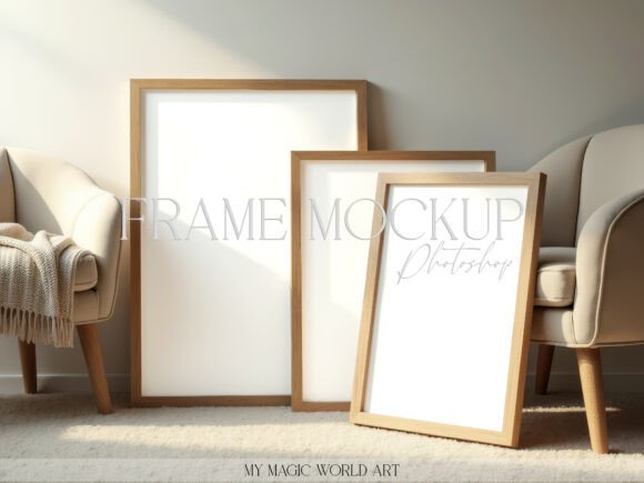 Download 3 Frames on Wooden Floor Mockup - Mock Collection