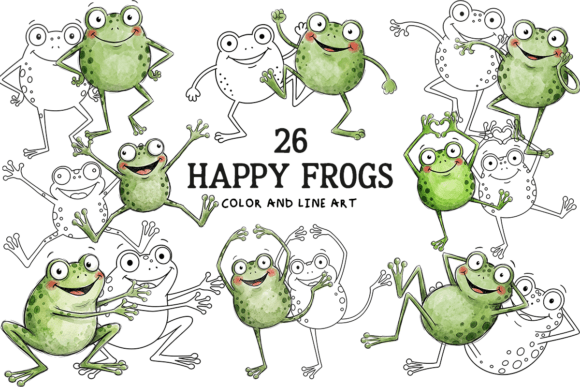 Download Cute Happy Frogs Watercolor Clipart - Water Collection
