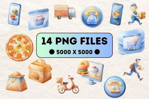 Download Watercolor Food Delivery Bundle - Water Collection
