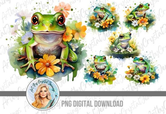 Download Watercolor Green Floral Frogs PNG - Water Collection
