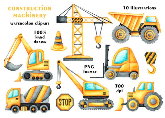 Download Construction Vehicles Watercolor Clipart - Water Collection