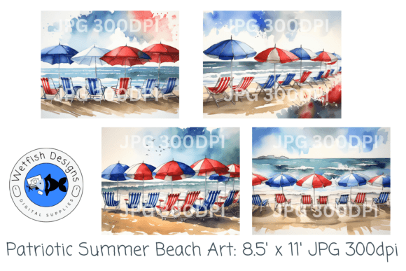 Download Fourth of July Watercolor Beach Scenes - Water Collection