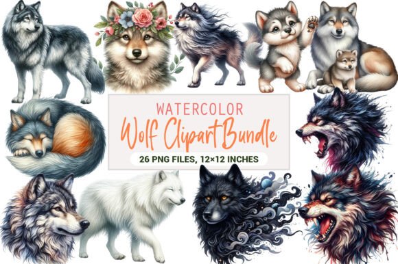 Download Watercolor Wolf Clipart Bundle - Water Collection