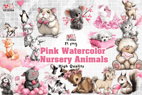 Download Pink Watercolor Nursery Animals PNG - Water Collection