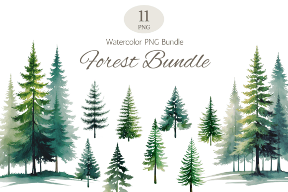 Download Watercolor Forest Trees PNG Bundle - Water Collection
