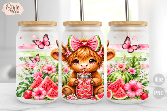 Download Highland Cow Watermelon Summer Glass Can - Water Collection