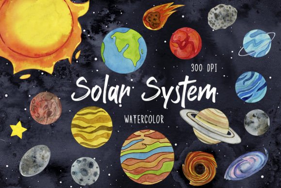 Download Watercolor Solar System Clipart, Planets - Water Collection