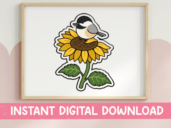 Download Chickadee Bird on Sunflower Bloom - Sun Collection