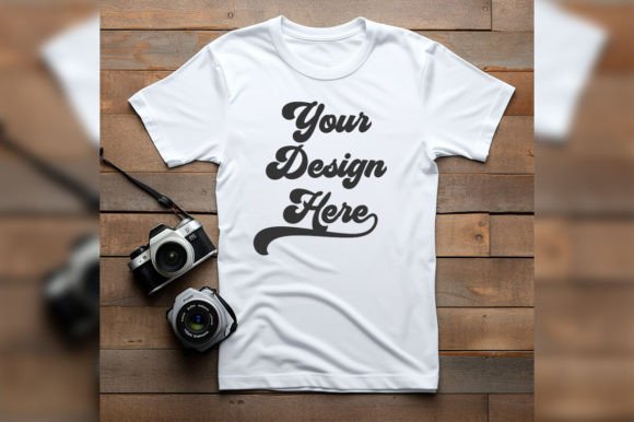 Download White T-shirt on Wooden Floor Mockup - Mock Collection