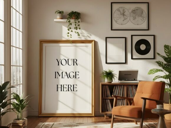 Download Vintage Vinyl Living Room Mockup - Mock Collection