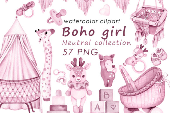 Download Baby Boho Pink Watercolor Clipart PNG - Water Collection