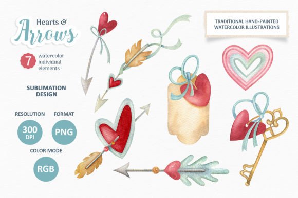 Download Hearts and Arrows Watercolor PNG Clipart - Water Collection