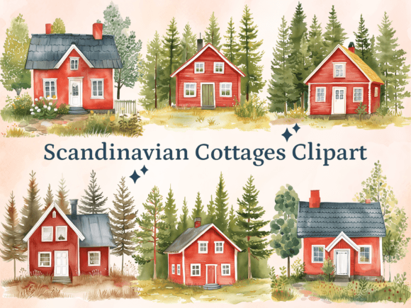 Download Watercolor Scandinavian Cottages Clipart - Water Collection