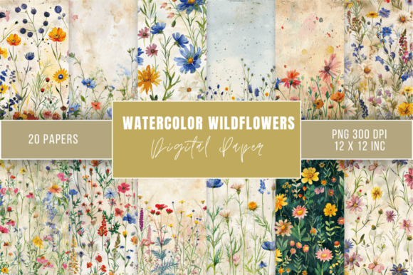 Download Watercolor Wildflowers Digital Paper - Water Collection