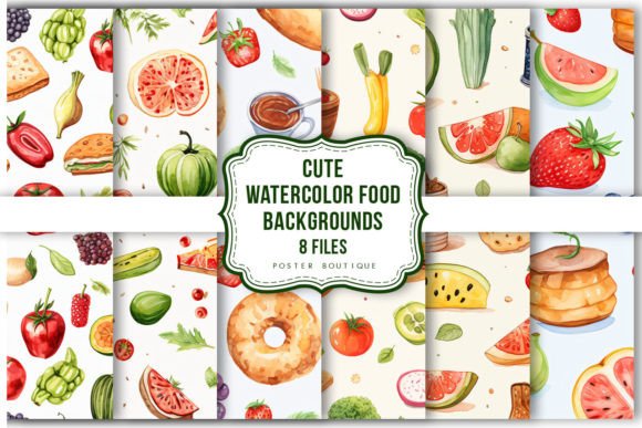 Download Cute Watercolor Food Backgrounds Pack - Water Collection