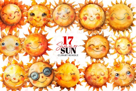 Download Cute Summer Sun Watercolor Clipart - Water Collection