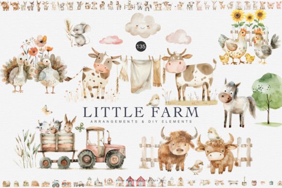 Download Huge Set Watercolor Farm Animal Clipart - Water Collection