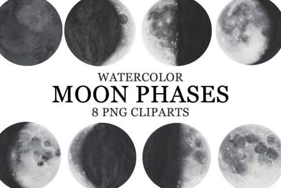 Download Moon Phases Watercolor PNG Cliparts - Water Collection