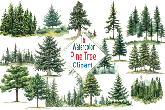 Download Watercolor Pine Trees Clipart PNG Bundle - Water Collection