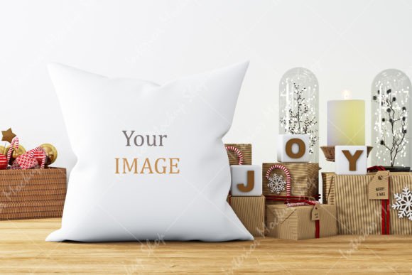 Download Christmas Square Pillow on Floor Mockup - Mock Collection