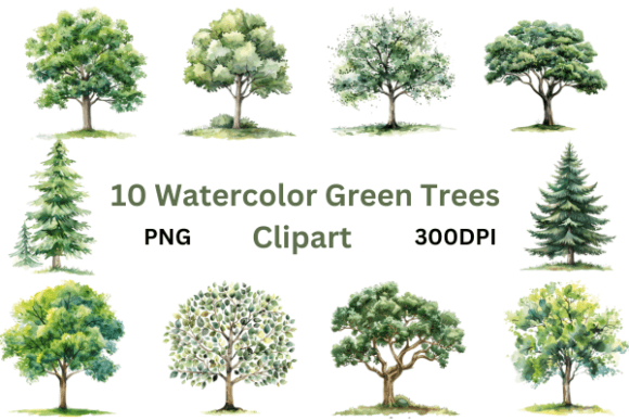 Download Pastel Watercolor Green Trees Clipart - Water Collection