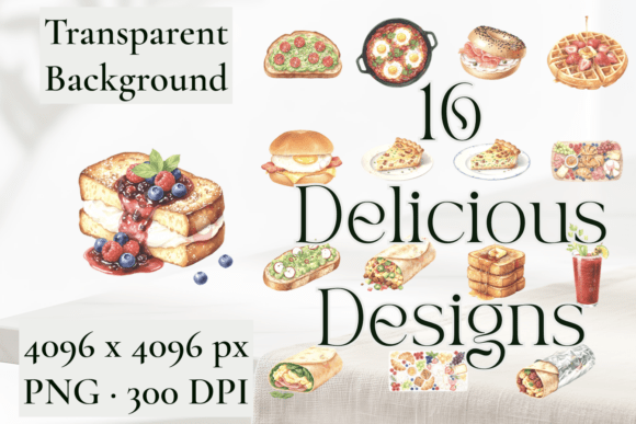 Download Watercolor Brunch Food Clipart PNG Set - Water Collection