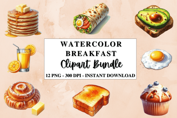 Download Watercolor Breakfast Clipart Bundle - Water Collection