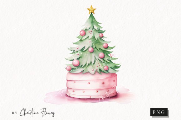 Download Watercolor Pink Christmas Tree Cake PNG - Water Collection