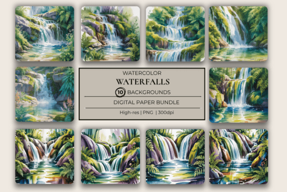 Download Watercolor Waterfalls Background Papers - Water Collection