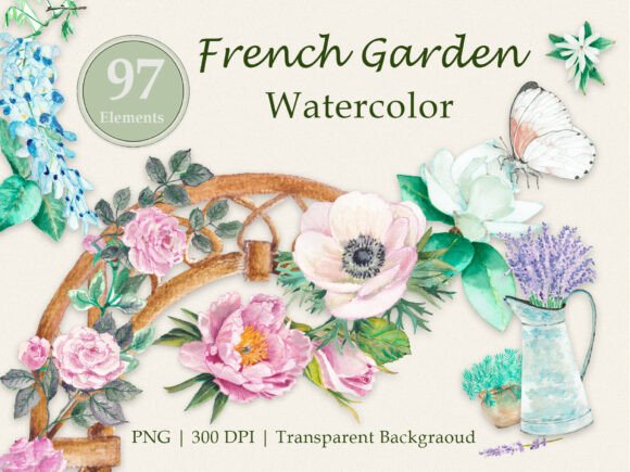 Download French Garden Watercolor Floral Clipart - Water Collection