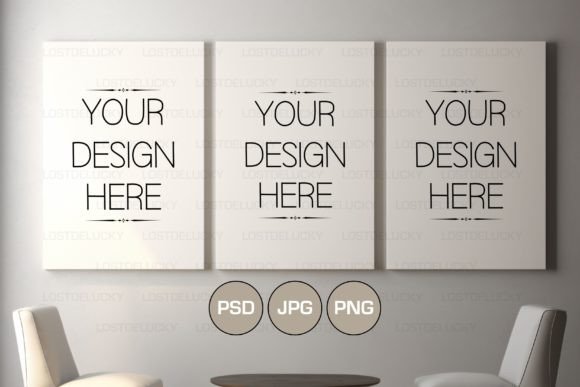 Download Art Print Mockup Canvas Set of 3 PSD - Mock Collection