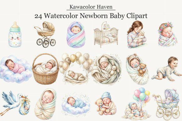 Download Watercolor Newborn Baby Clipart - Water Collection