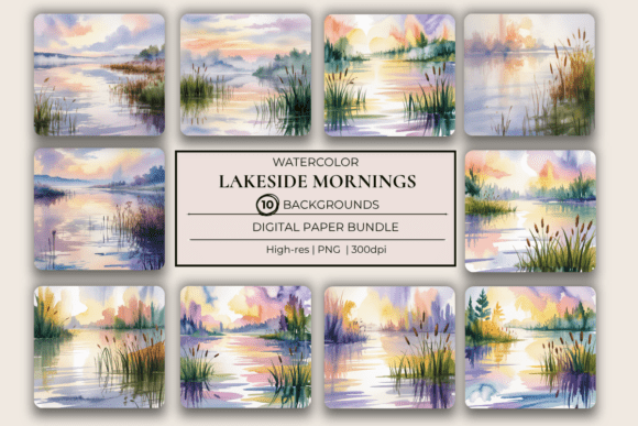 Download Watercolor Lakeside Mornings Backgrounds - Water Collection