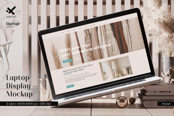 Download Laptop Display in Cozy Interior Mockup - Mock Collection