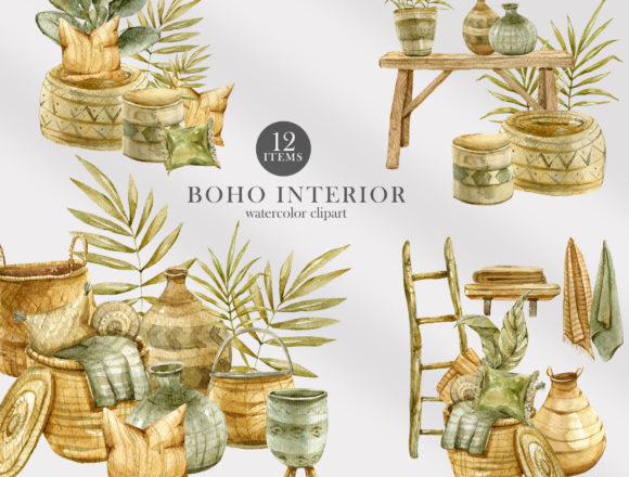 Download Watercolor Boho Interior Decor Clipart - Water Collection
