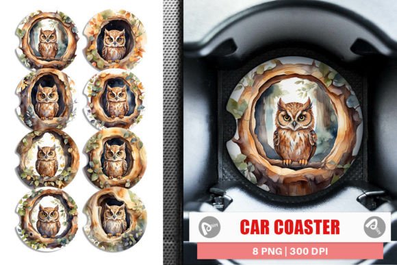 Download Car Coaster Watercolor Owl - Water Collection