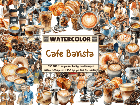 Download Cafe Barista Watercolor Clipart - Water Collection