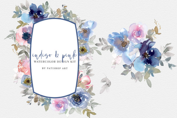 Download Indigo and Pink Watercolor Clipart Set - Water Collection