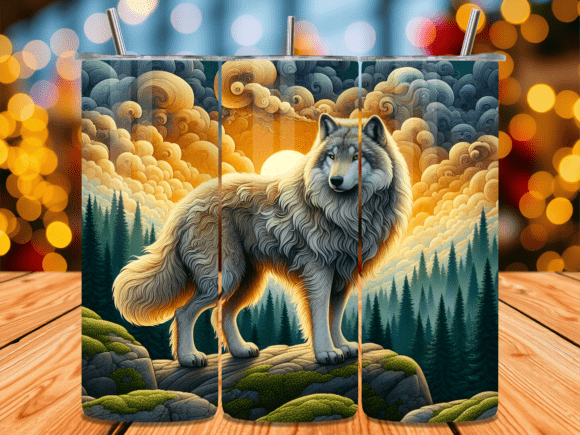 Download Majestic Wolf Sunset Forest Tumbler Wrap - Sun Collection