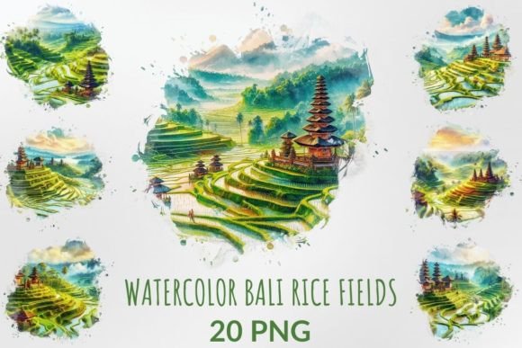 Download Watercolor Bali Rice Fields Sublimation - Water Collection