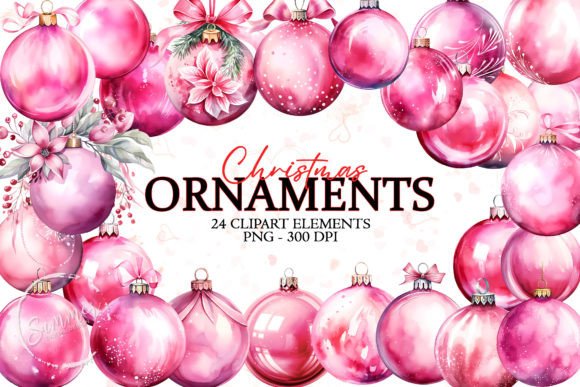 Download Christmas Balls, Pink Watercolor Clipart - Water Collection