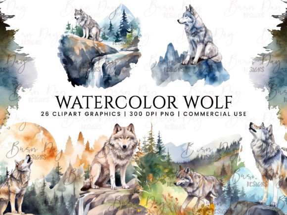Download Watercolor Wolf Clipart Bundle Design - Water Collection