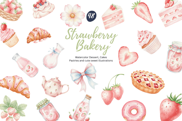 Download Watercolor Strawberry Bakery Clipart - Water Collection