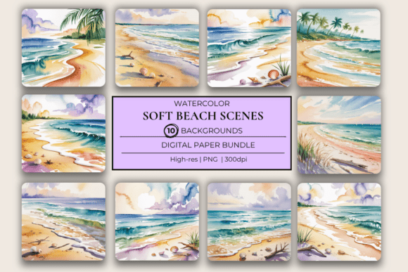 Download Soft Beach Scenes Watercolor Papers - Water Collection